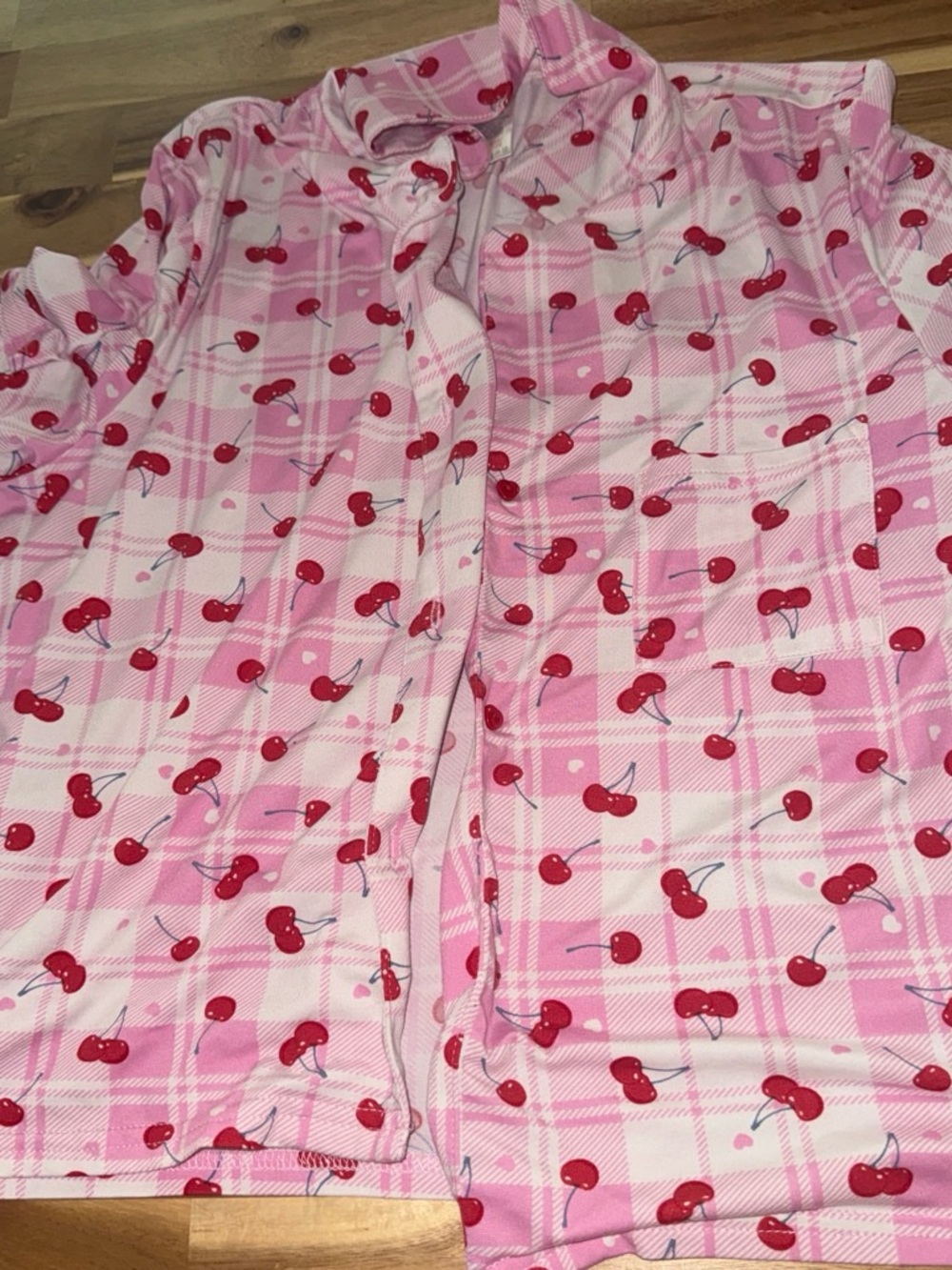 Pink Cherry Plaid Short Pajama Set - Women's Sleepwear - Picture 2 of 6